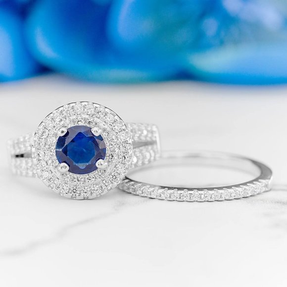 Blue Sapphire Gemstone ring set, size 7, 925 Sterling Silver Charmed Aroma - Picture 5 of 6